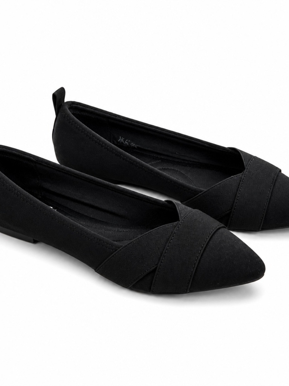Anne Klein IFLEX Black Fabric Pointed Toe Flats Criss Cross Stretch Womens 7.5M - Picture 2 of 8
